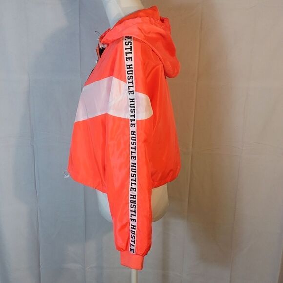 Rue 21 "Hustle" Cropped Windbreaker Hoodie - Picture 3 of 9